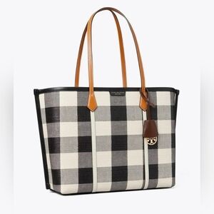 Tory Burch Perry Gingham Triple Compartment Tote